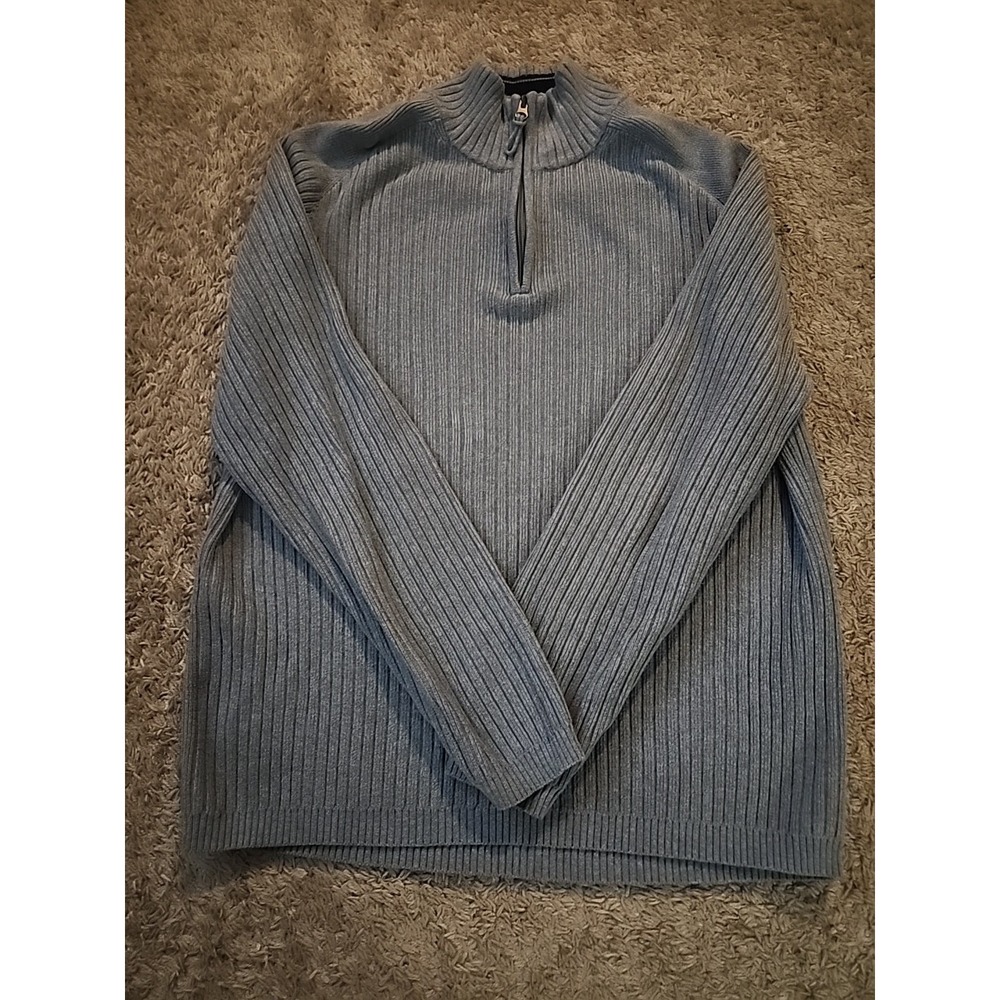 Tommy Bahama Denim‎ Men's 1/4 zip Knit 100%Cotton Sweater Large Blue